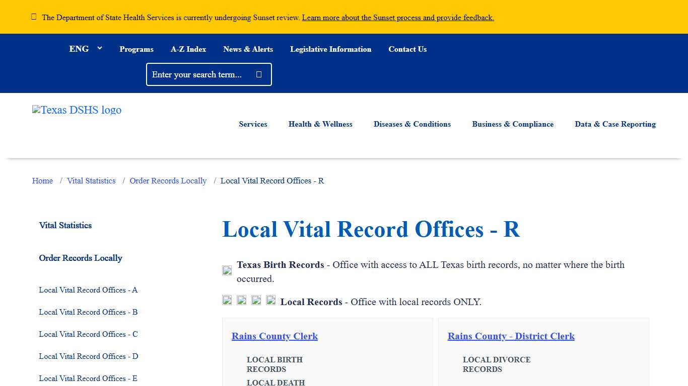 Local Vital Record Offices - R Texas DSHS