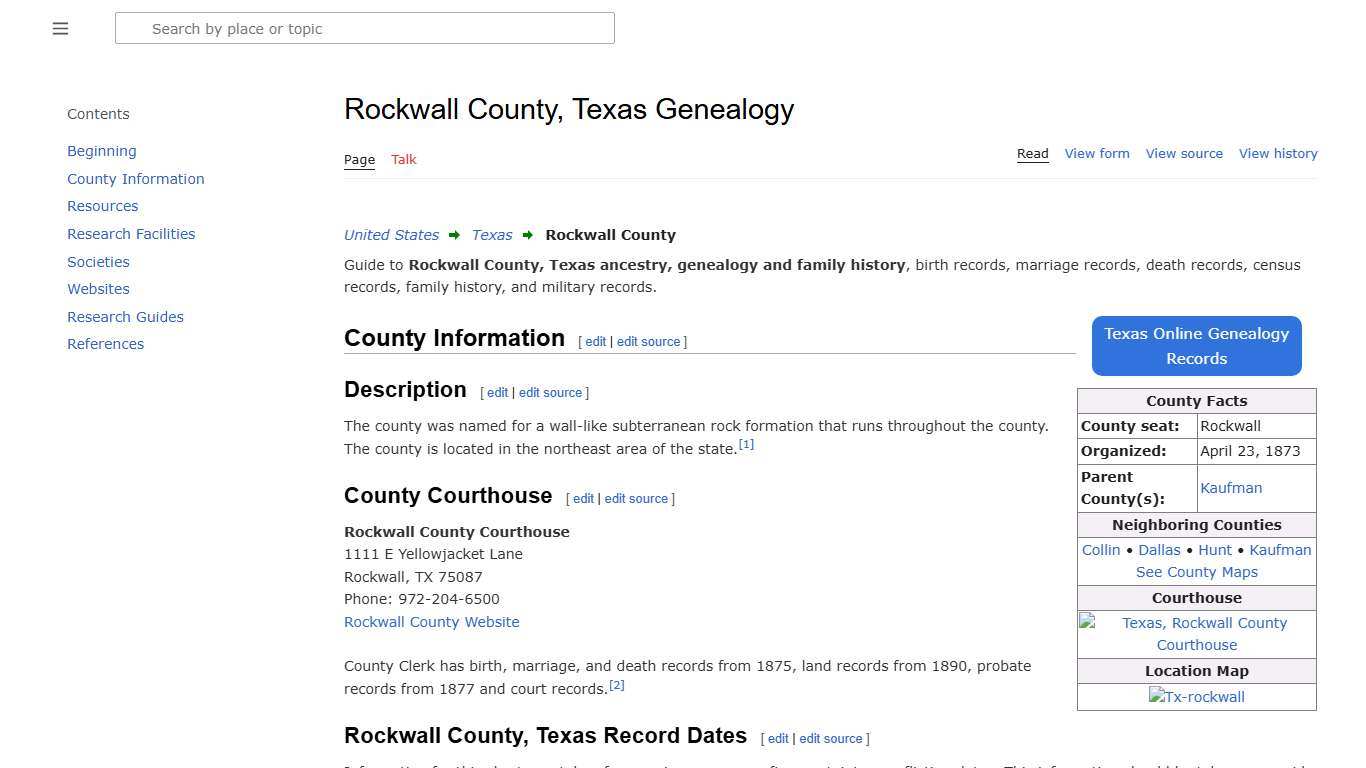 Rockwall County, Texas Genealogy • FamilySearch